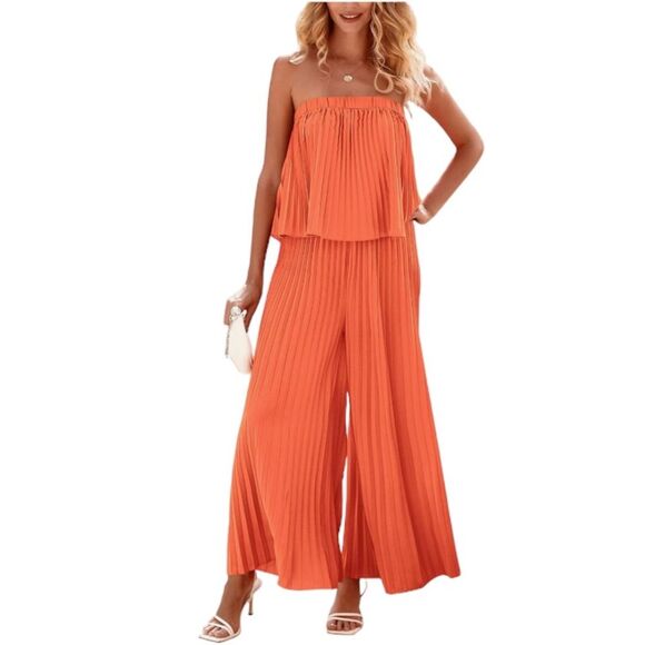 BTFBM orange/coral size xxl tube jumpsuit. Pleated with a stretchy waist and top - Picture 1 of 5
